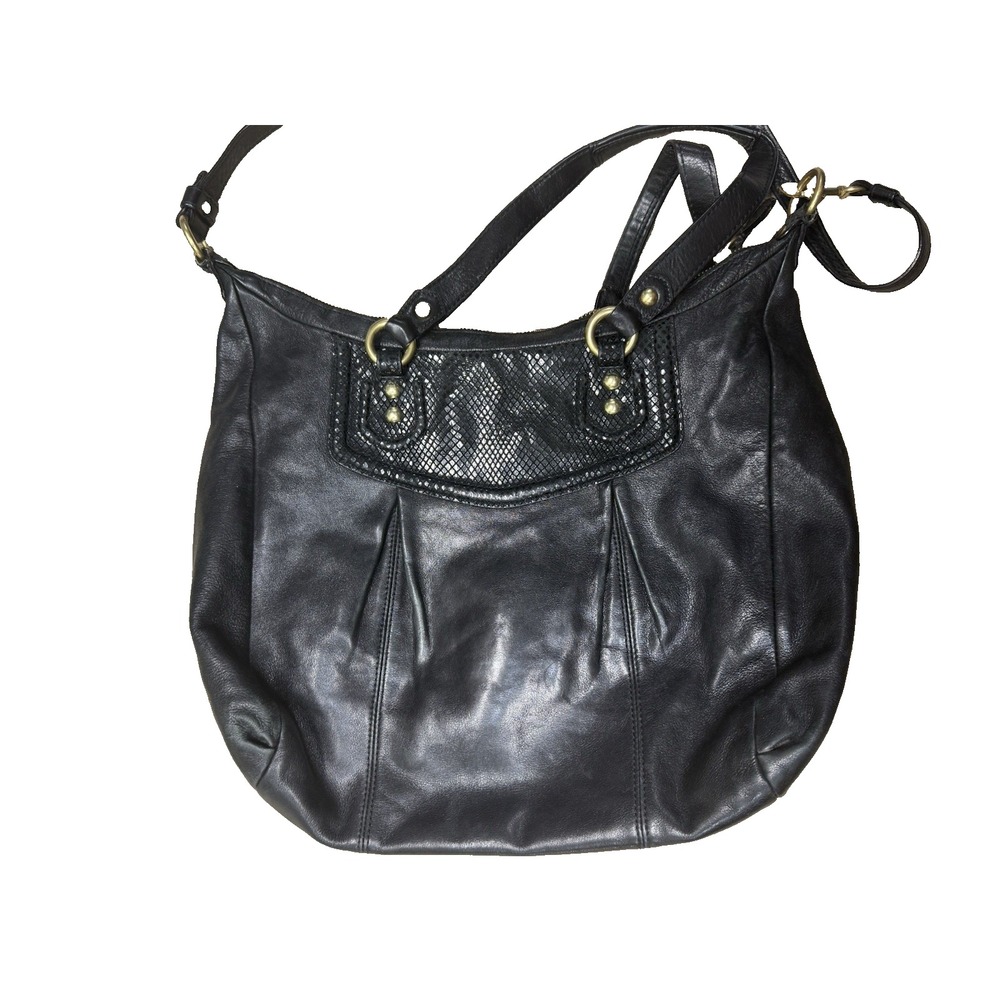 Coach Ashley Hippie Black Leather Python Trim Shoulder Bag Purse Gold Hardware - Picture 5 of 8